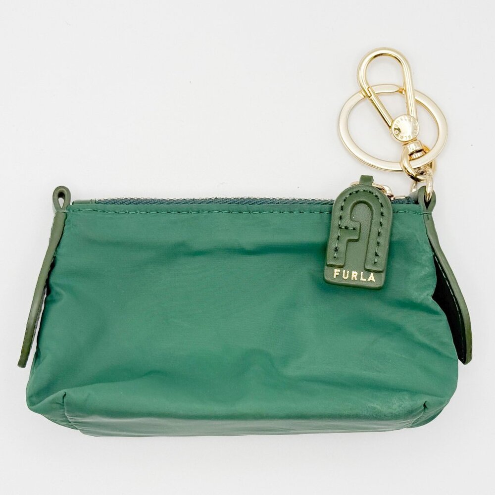 Furla Royal Green Nylon Pouch Mini Case with Key Ring